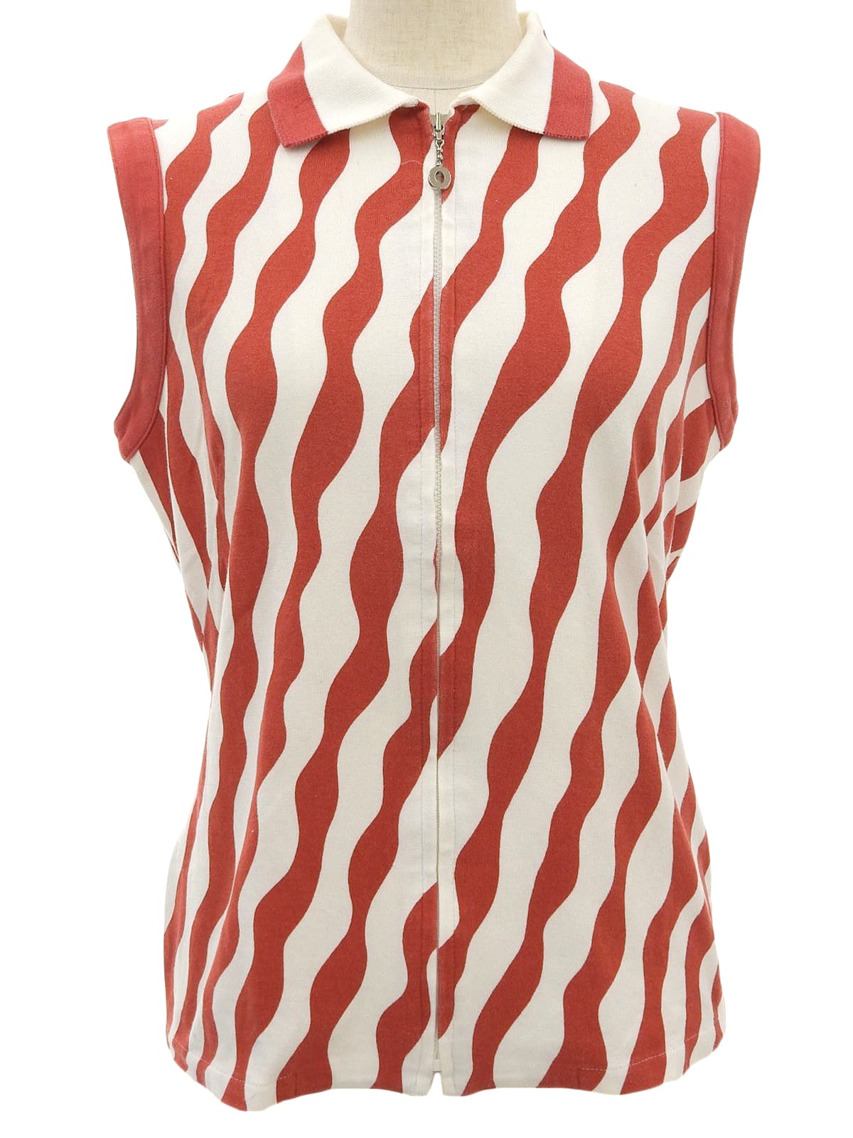 デザインパターンロゴジップアップノースリーブトップス レッド/ホワイト