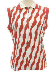 デザインパターンロゴジップアップノースリーブトップス レッド/ホワイト