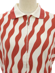 デザインパターンロゴジップアップノースリーブトップス レッド/ホワイト