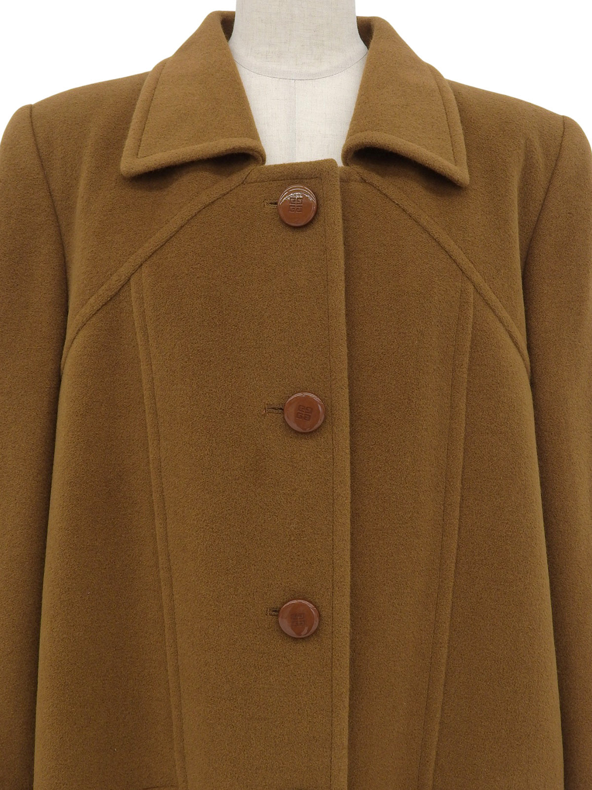 アンゴラウールコンビロゴボタンステンカラーコート キャメル