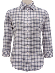 チェックパターンロゴ刺繍七分袖シャツ ピンク/マルチ