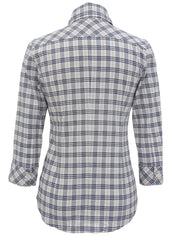 チェックパターンロゴ刺繍七分袖シャツ ピンク/マルチ