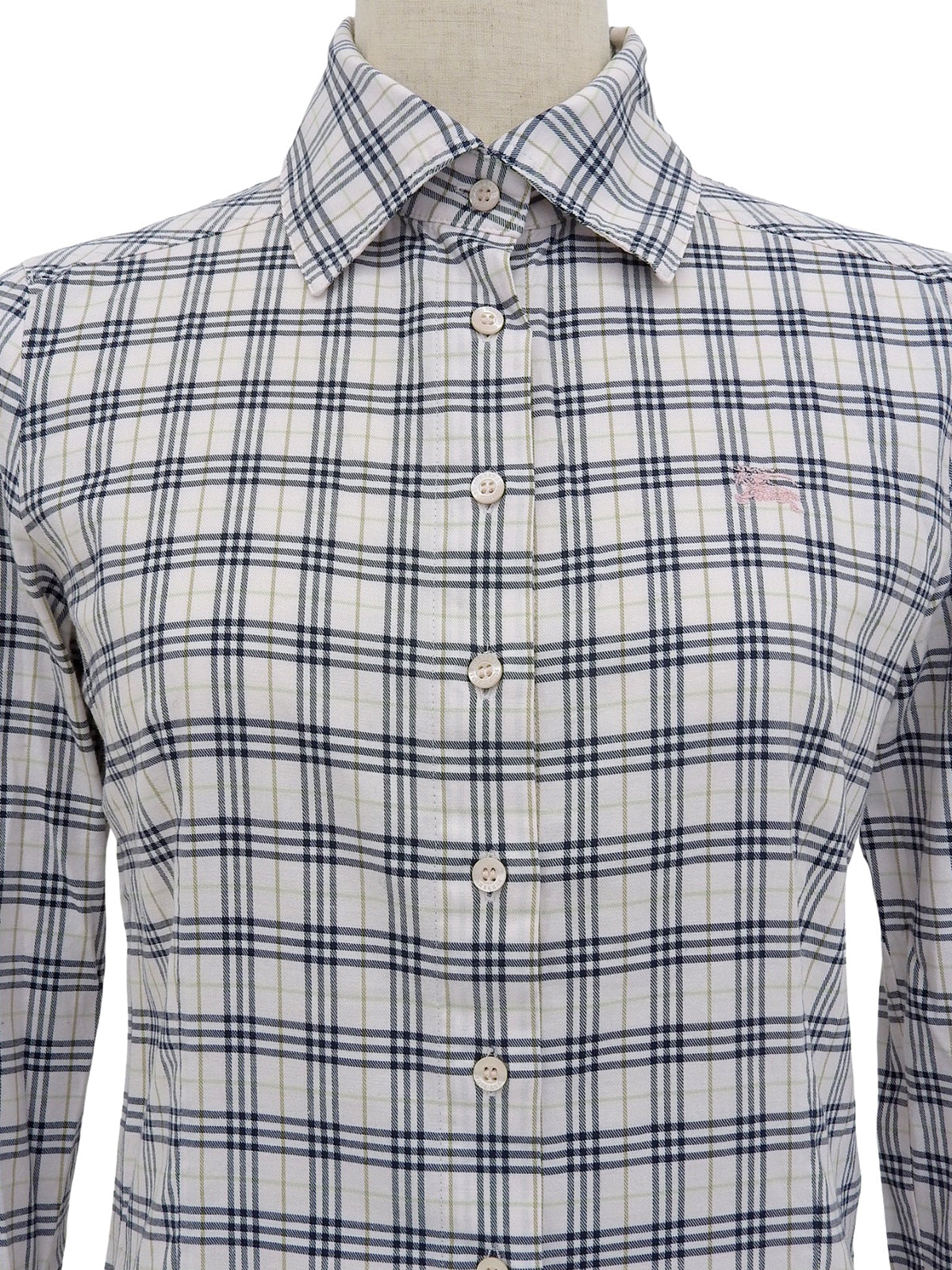 チェックパターンロゴ刺繍七分袖シャツ ピンク/マルチ