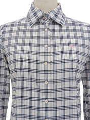 チェックパターンロゴ刺繍七分袖シャツ ピンク/マルチ