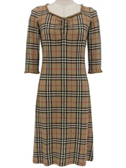 ノバチェックパターンフリルリボンワンピース ベージュ/マルチ