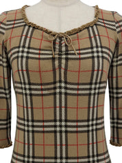 ノバチェックパターンフリルリボンワンピース ベージュ/マルチ