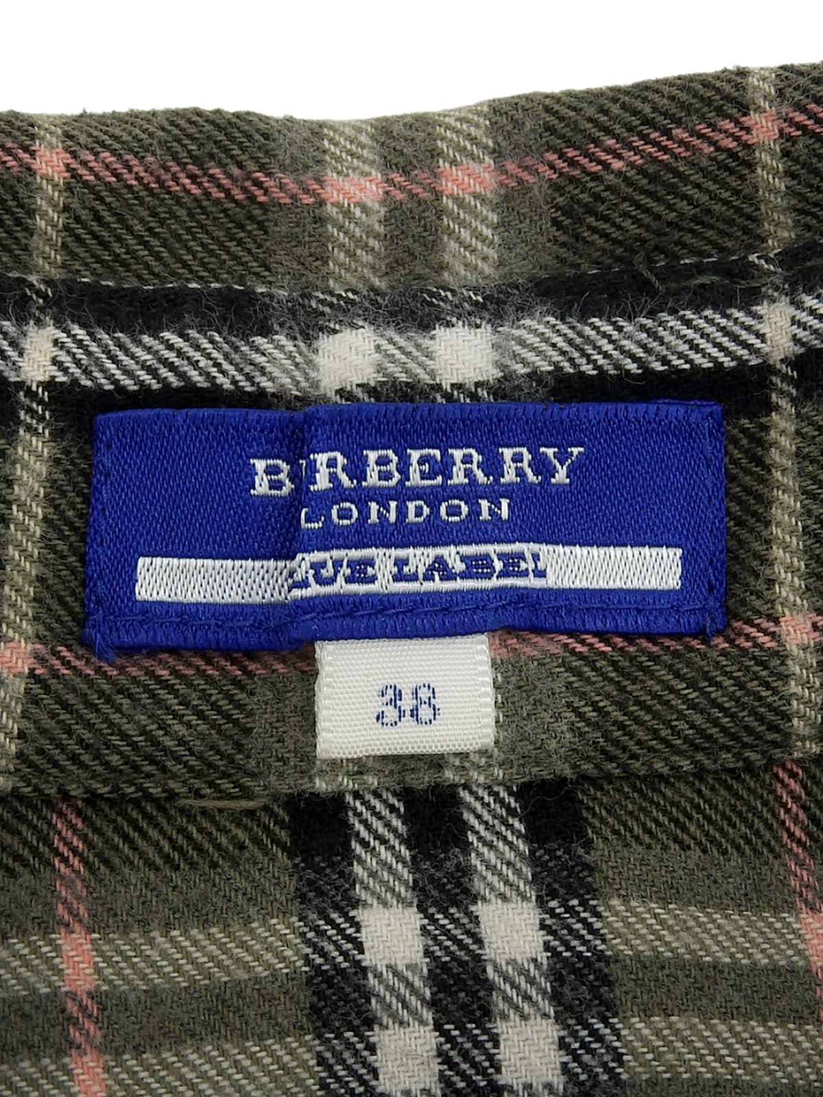 ロゴ刺繍チェックデザイン長袖シャツ カーキ