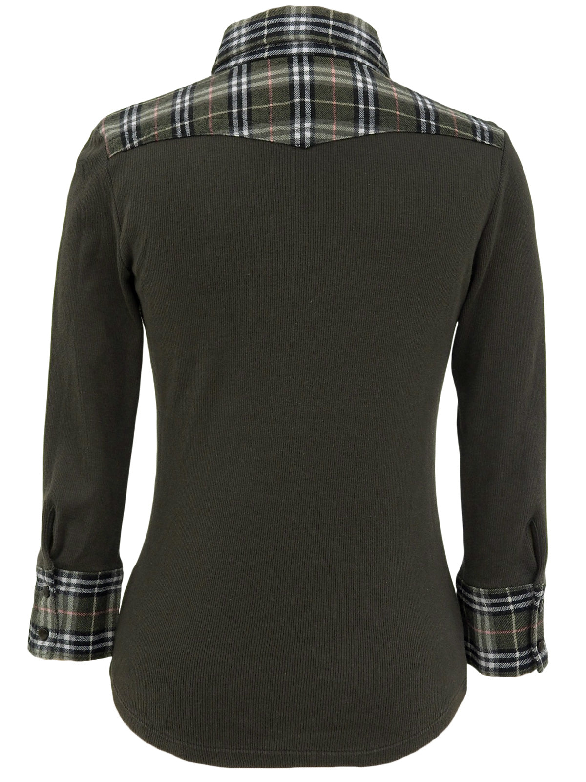 ロゴ刺繍チェックデザイン長袖シャツ カーキ