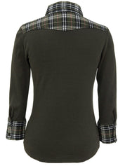 ロゴ刺繍チェックデザイン長袖シャツ カーキ