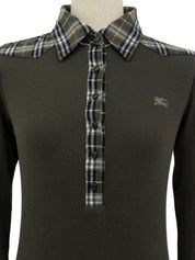 ロゴ刺繍チェックデザイン長袖シャツ カーキ