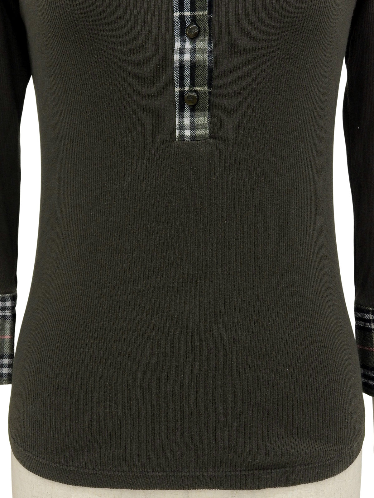 ロゴ刺繍チェックデザイン長袖シャツ カーキ