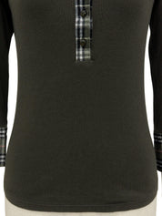 ロゴ刺繍チェックデザイン長袖シャツ カーキ