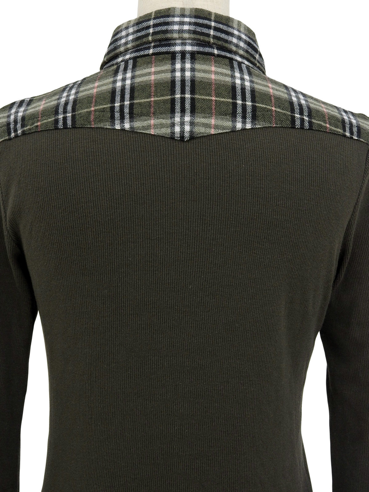 ロゴ刺繍チェックデザイン長袖シャツ カーキ