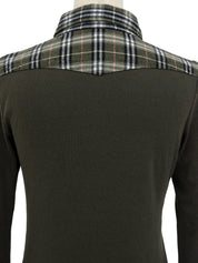 ロゴ刺繍チェックデザイン長袖シャツ カーキ