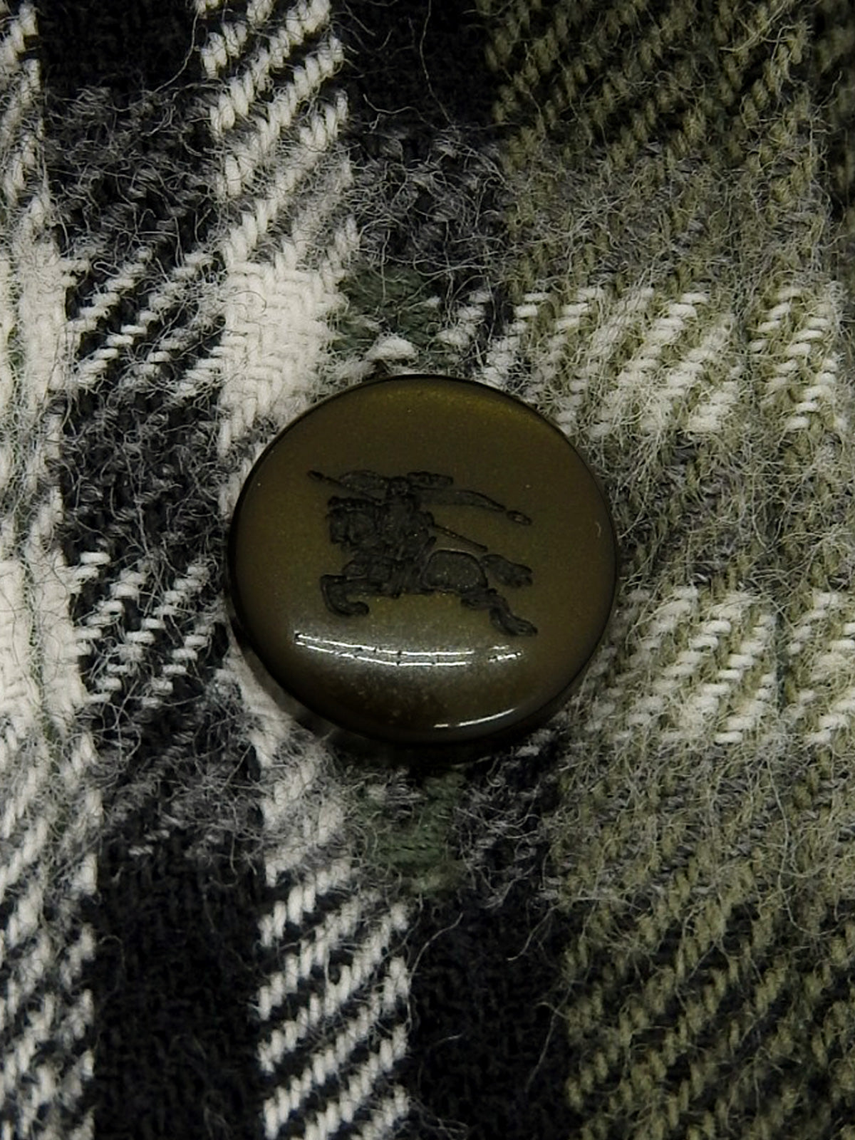 ロゴ刺繍チェックデザイン長袖シャツ カーキ