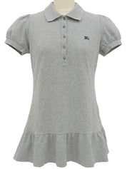 ロゴ刺繍フリルパフスリーブポロシャツ グレー