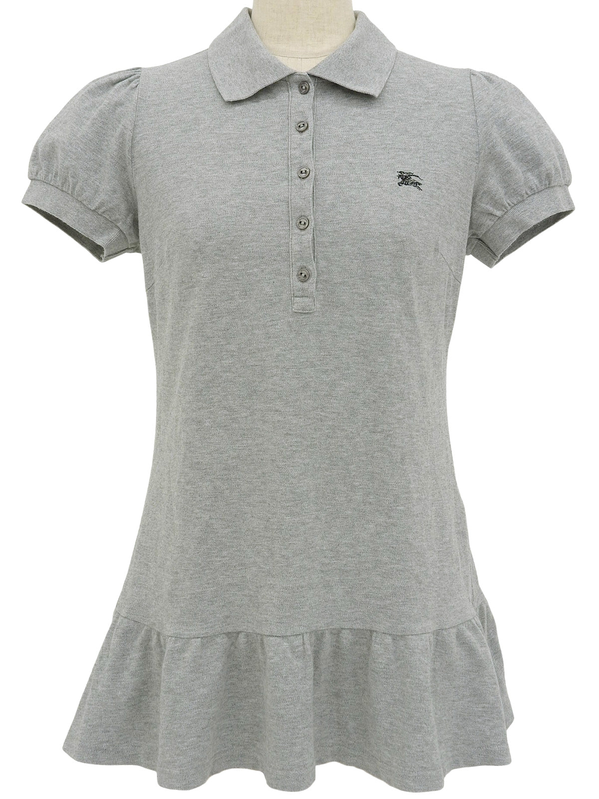 Logo Embroidered Ruffle Puff Sleeve Polo Shirt in Gray