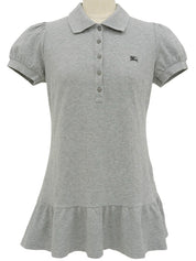 Logo Embroidered Ruffle Puff Sleeve Polo Shirt in Gray