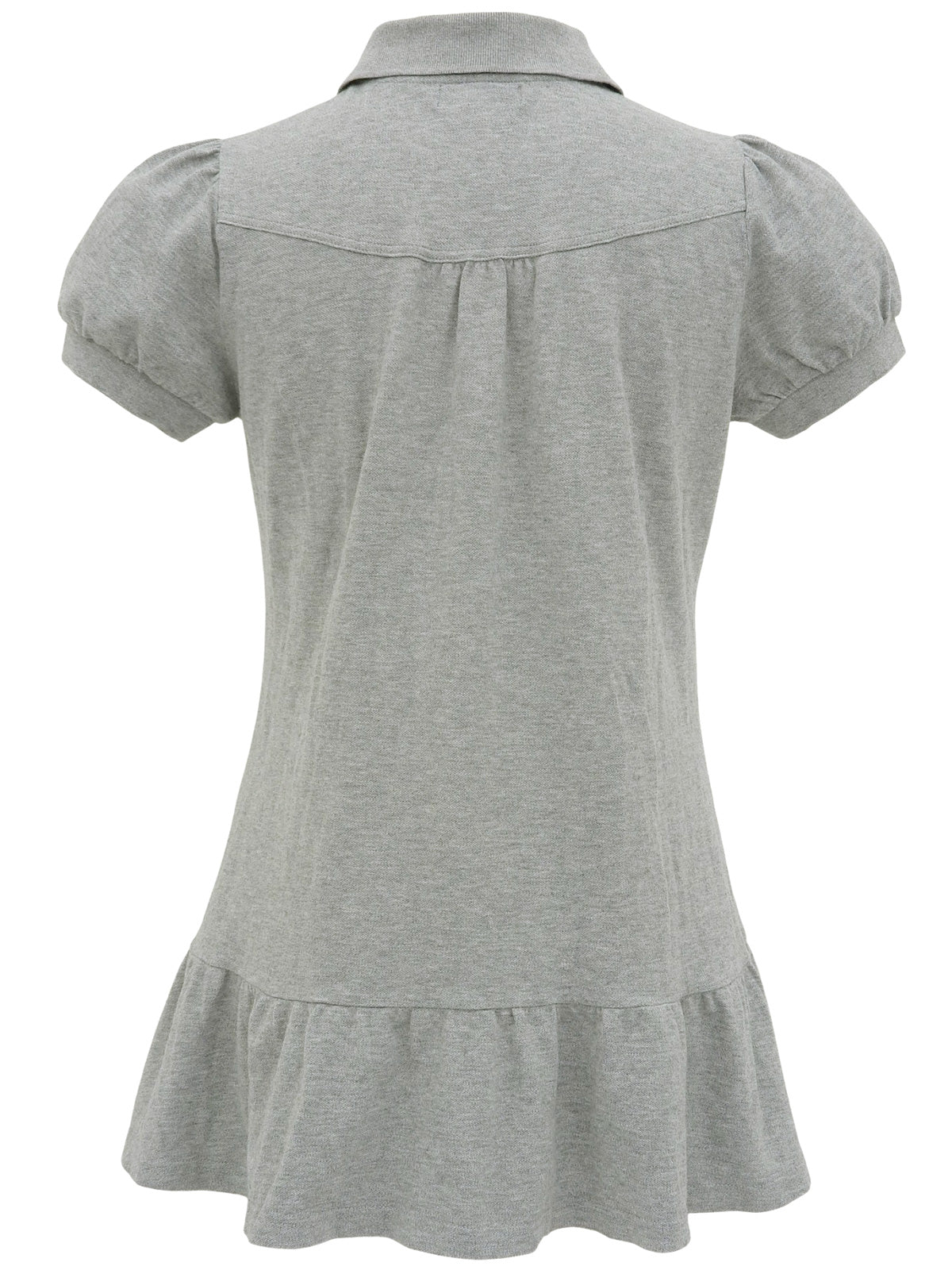 ロゴ刺繍フリルパフスリーブポロシャツ グレー