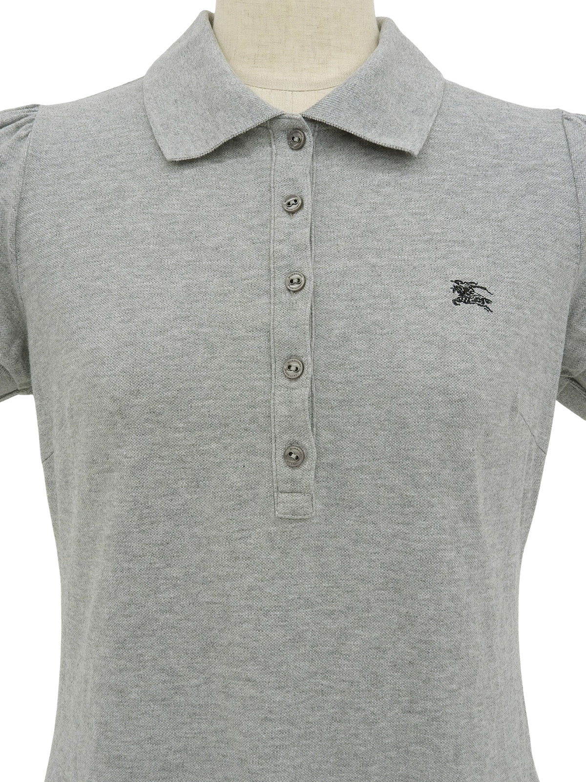 ロゴ刺繍フリルパフスリーブポロシャツ グレー