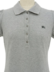 ロゴ刺繍フリルパフスリーブポロシャツ グレー