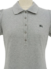 Logo Embroidered Ruffle Puff Sleeve Polo Shirt in Gray