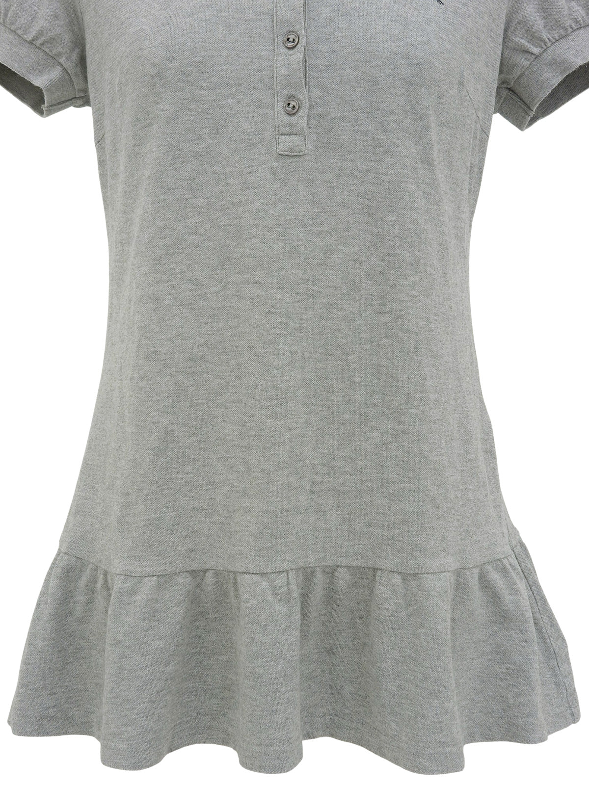 ロゴ刺繍フリルパフスリーブポロシャツ グレー