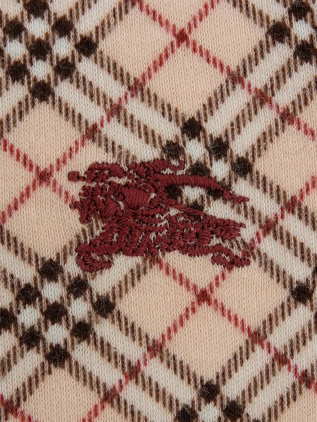 ノバチェックパターンロゴ刺繍七分袖トップス ピンク