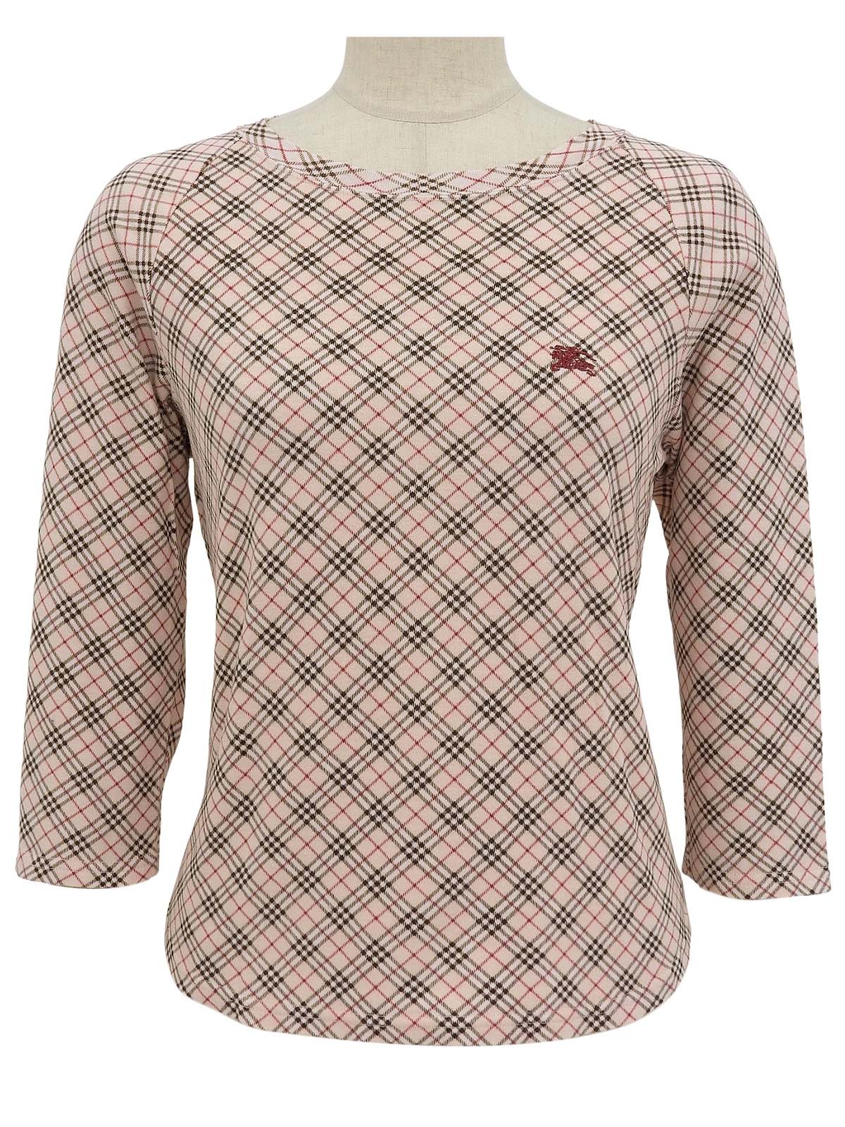 Nova Check Pattern Logo Embroidered 3/4 Sleeve Top in Pink