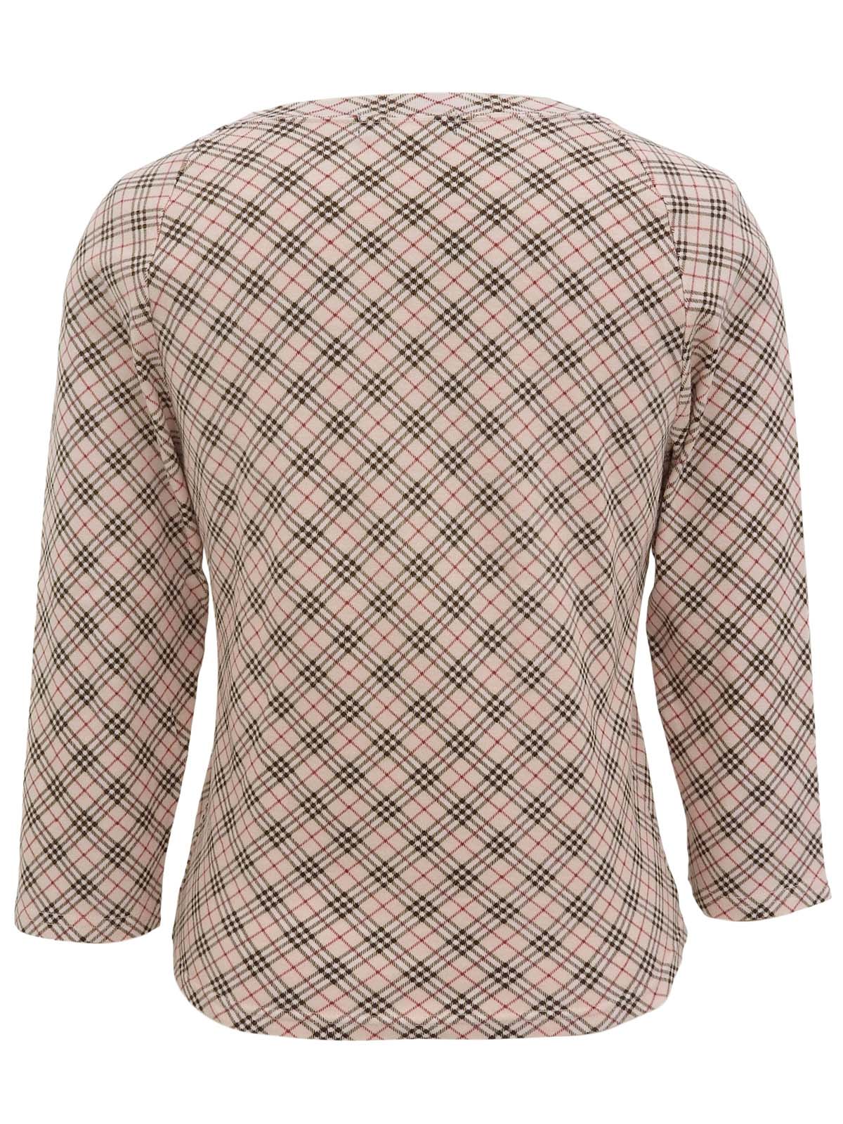 Nova Check Pattern Logo Embroidered 3/4 Sleeve Top in Pink