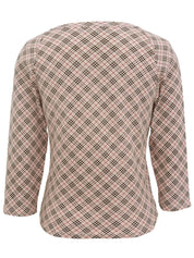 Nova Check Pattern Logo Embroidered 3/4 Sleeve Top in Pink