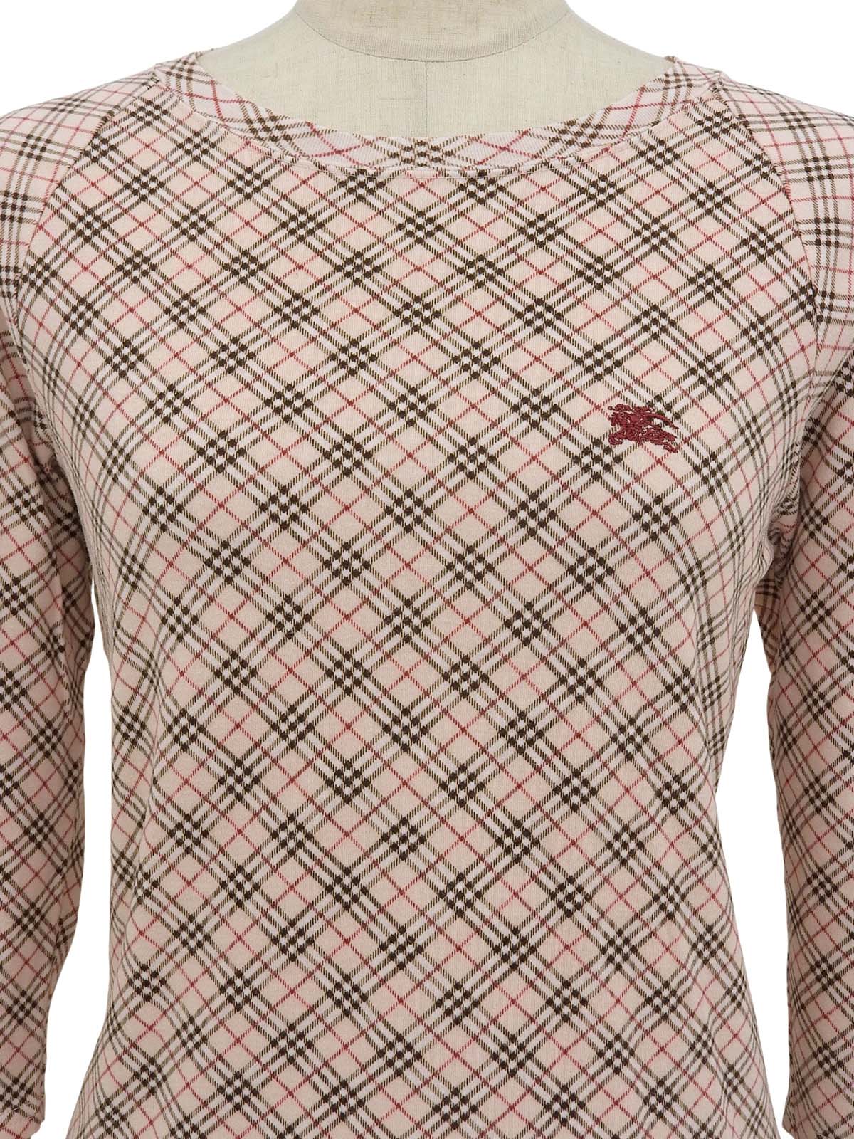Nova Check Pattern Logo Embroidered 3/4 Sleeve Top in Pink