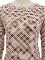 Nova Check Pattern Logo Embroidered 3/4 Sleeve Top in Pink