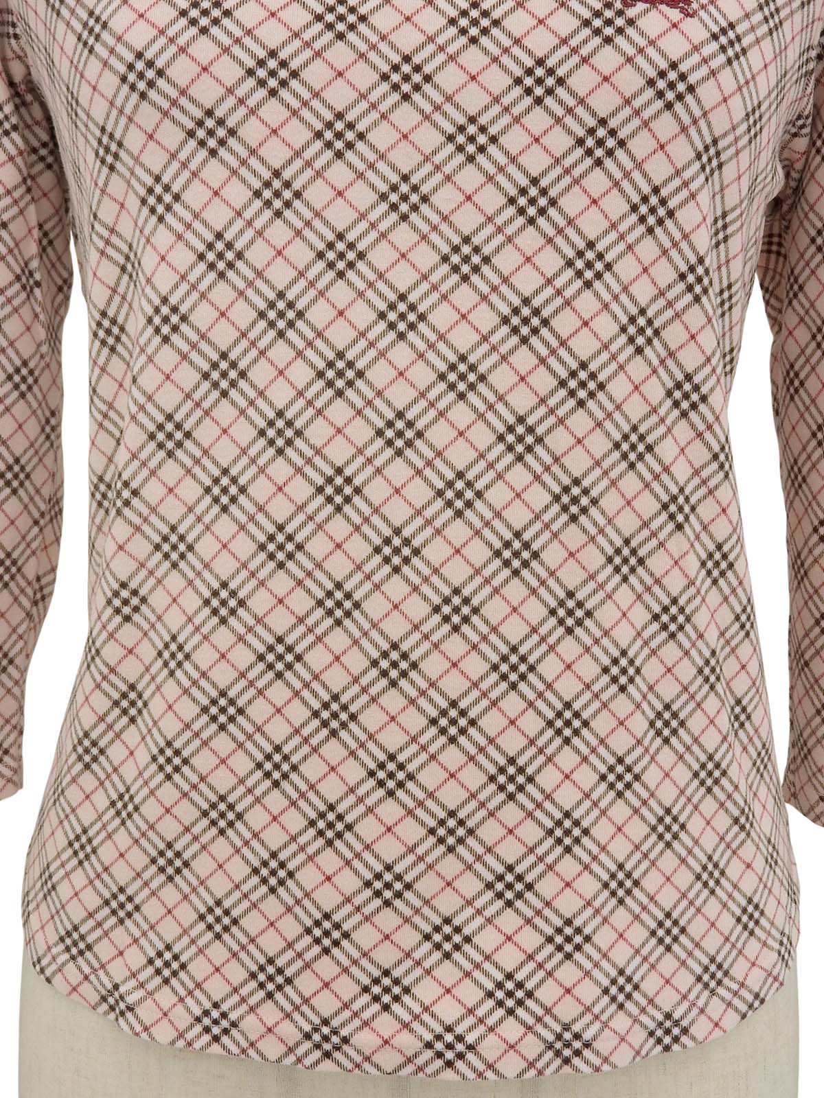 Nova Check Pattern Logo Embroidered 3/4 Sleeve Top in Pink