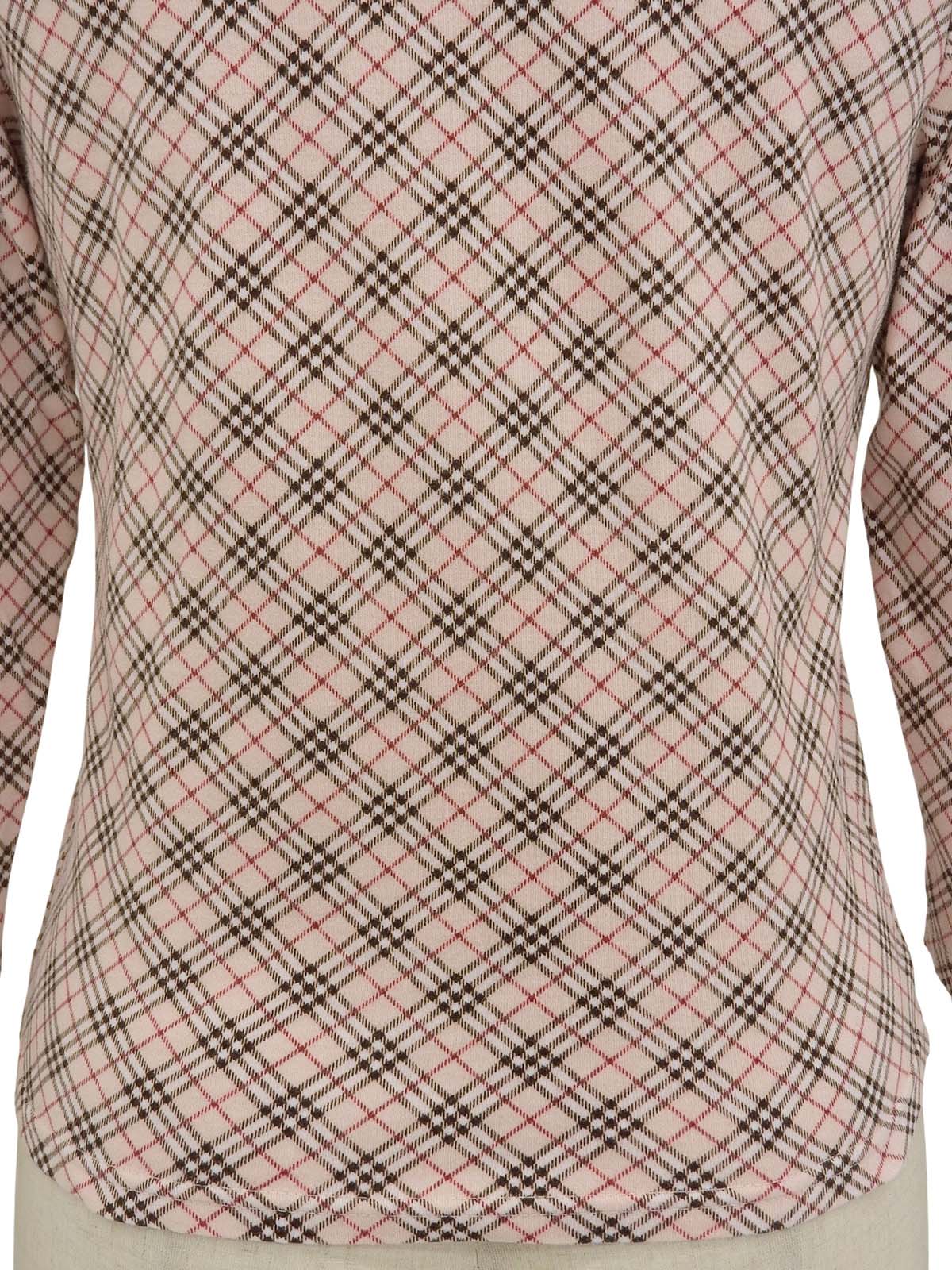 Nova Check Pattern Logo Embroidered 3/4 Sleeve Top in Pink