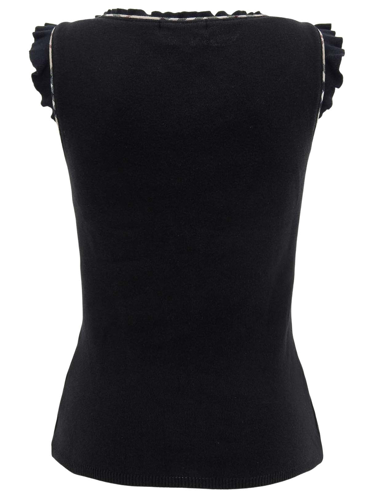 Logo Embroidered Trim Ruffle Design Sleeveless Top in Black