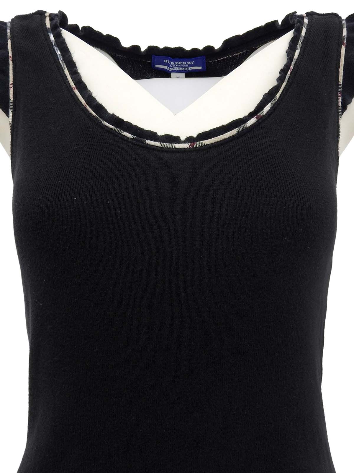 Logo Embroidered Trim Ruffle Design Sleeveless Top in Black