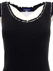 Logo Embroidered Trim Ruffle Design Sleeveless Top in Black
