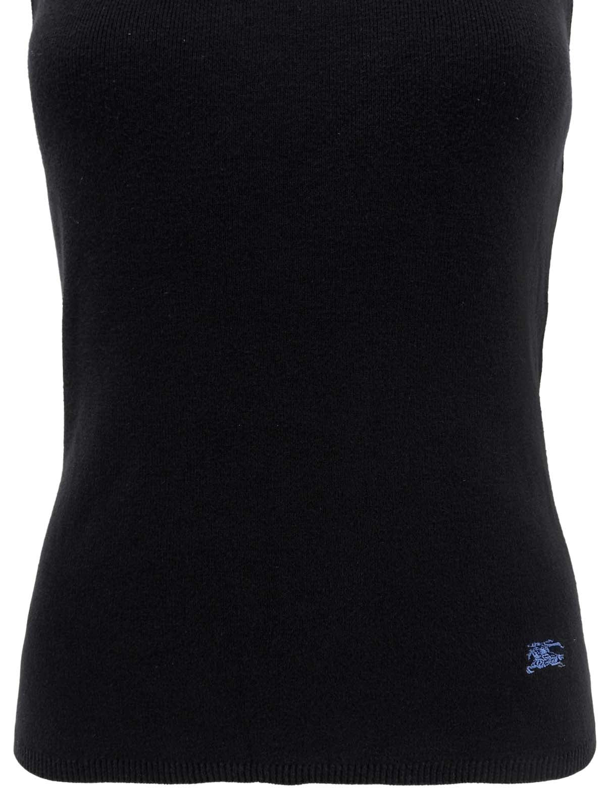 Logo Embroidered Trim Ruffle Design Sleeveless Top in Black