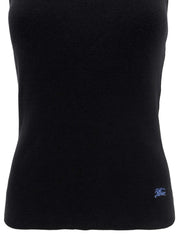 Logo Embroidered Trim Ruffle Design Sleeveless Top in Black