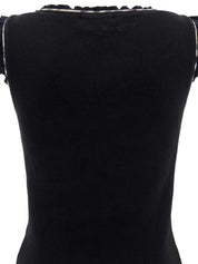 Logo Embroidered Trim Ruffle Design Sleeveless Top in Black