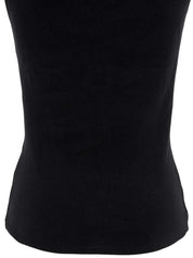 Logo Embroidered Trim Ruffle Design Sleeveless Top in Black