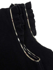 Logo Embroidered Trim Ruffle Design Sleeveless Top in Black