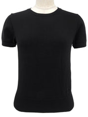 ロゴ刺繍ハーフスリーブトップス ブラック