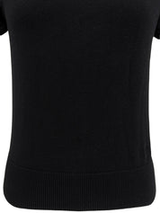 ロゴ刺繍ハーフスリーブトップス ブラック