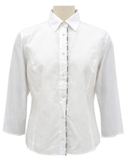 ロゴ刺繍ノバチェックライン七分袖シャツ ホワイト/ベージュ