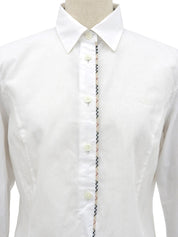 ロゴ刺繍ノバチェックライン七分袖シャツ ホワイト/ベージュ