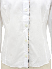 ロゴ刺繍ノバチェックライン七分袖シャツ ホワイト/ベージュ