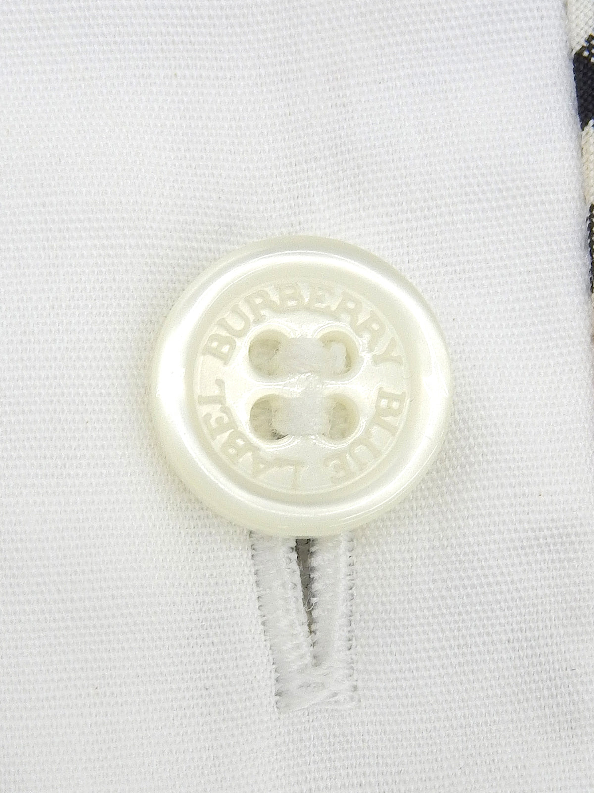 ロゴ刺繍ノバチェックライン七分袖シャツ ホワイト/ベージュ