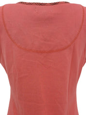 ロゴ刺繍チェックフリルノースリーブトップス コーラルピンク